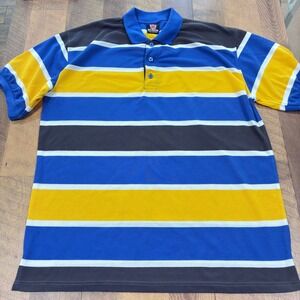 BLAC LAQUER Men's XL Striped Polo Shirt Blue Yellow Gray White Pique Knit